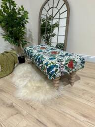 Rackhams Premium Peacock Green Floral Footstool Ottoman – Luxury Pouffe & Footrest Table