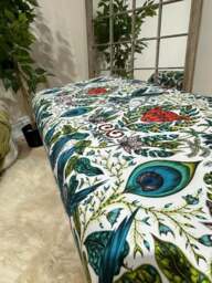 Rackhams Premium Peacock Green Floral Footstool Ottoman – Luxury Pouffe & Footrest Table - thumbnail 6