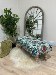 Rackhams Premium Peacock Green Floral Footstool Ottoman – Luxury Pouffe & Footrest Table - thumbnail 3