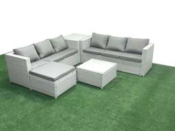 Rackhams Rattan Garden Outdoor Furniture Set 7 Seater Rattan Garden Sofa Set with Big Footstool Side Table Light Grey Mixed - thumbnail 2