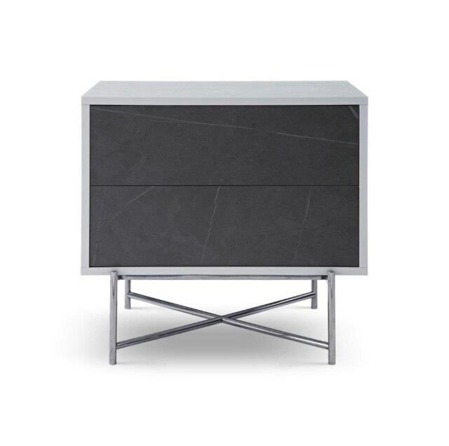 Rackhams Adriana Bedside Chests - White Wood - Grey Ceramic Marble - Dark Chrome - image 1