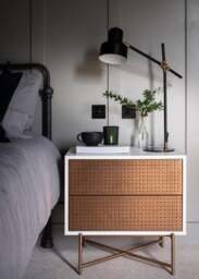 Rackhams Adriana Bedside Chests - White Wood - Grey Ceramic Marble - Dark Chrome - thumbnail 4