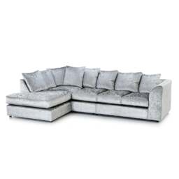 Rackhams Crystal Crushed Velvet Scatter Back 5 Seater L Shaped Corner Sofa - Silver - Left Hand Facing