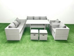 Rackhams Rattan Garden Furniture Set Outdoor 8 Seater Patio Dinin g Sofa Sets with Dining Table 2 Chairs 2 Small Footstools Light Grey Mixed - thumbnail 2