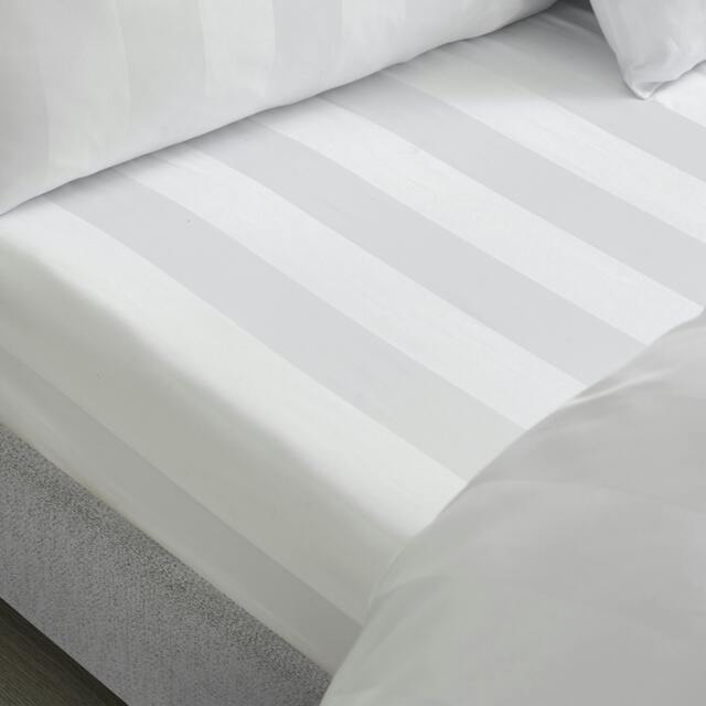 Rackhams So Soft Satin Stripe Fitted Sheet White - Super King - White - image 1