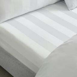 Rackhams So Soft Satin Stripe Fitted Sheet White - Super King - White - thumbnail 1