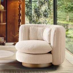 Rackhams Nova Swivel Armchair, Boucle - White - Velvet - thumbnail 3