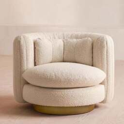 Rackhams Nova Swivel Armchair, Boucle - White - Velvet