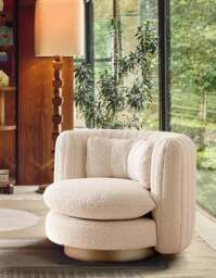 Rackhams Nova Swivel Armchair, Boucle - White - Velvet - thumbnail 4