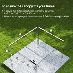 Rackhams Retractable Pergola Cover, 2.55 x 2.5 m Replacement Canopy Fabric for 3 x 3 m Frame, Roof Top Only, Dark Grey - thumbnail 4