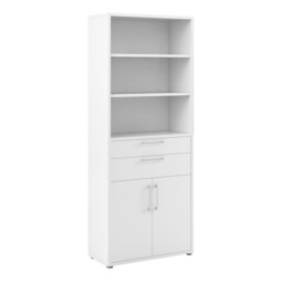 Rackhams Prima Bookcase 3 Shelves with 2 Drawers 2 Doors In White - White - Wood - 1