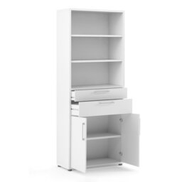 Rackhams Prima Bookcase 3 Shelves with 2 Drawers 2 Doors In White - White - Wood - 1 - thumbnail 4