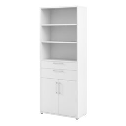 Rackhams Prima Bookcase 3 Shelves with 2 Drawers 2 Doors In White - White - Wood - 1 - thumbnail 3
