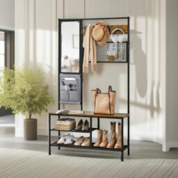 Rackhams Industrial Coat Rack Stand Hall Tree With Shoe Storage Brown - thumbnail 3
