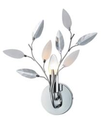 Rackhams Modern Birch Chrome Wall Light Fixture with Clear and White Leaves