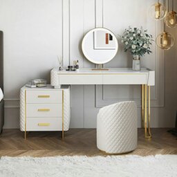 Rackhams Duran Dressing Table With LED Mirror, Cream - Option 3 NO Chest of Drawers - No Stool - thumbnail 2