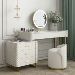 Rackhams Duran Dressing Table With LED Mirror, Cream - Option 3 NO Chest of Drawers - No Stool - thumbnail 3