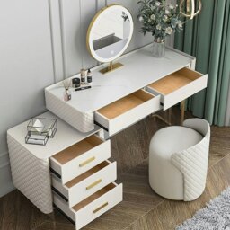 Rackhams Duran Dressing Table With LED Mirror, Cream - Option 3 NO Chest of Drawers - No Stool - thumbnail 4