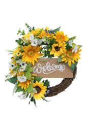 Rackhams D40cm Artificial Sunflower Wreath Round Hanging Decoration - Yellow