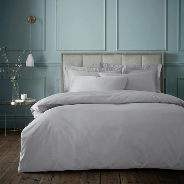 Rackhams 180 Thread Count Egyptian Cotton Duvet Cover Set Silver Grey - King - Silver Grey - image 1