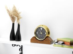 Rackhams Prestige Brass Moon Gardening Clock & Dark Stain English Oak Mantle Mount - thumbnail 3