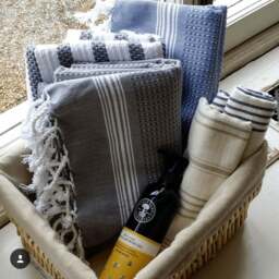 Rackhams Tuana Cotton Hammam Towel - Blue with White Stripes - thumbnail 2