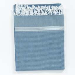 Rackhams Tuana Cotton Hammam Towel - Blue with White Stripes - thumbnail 1