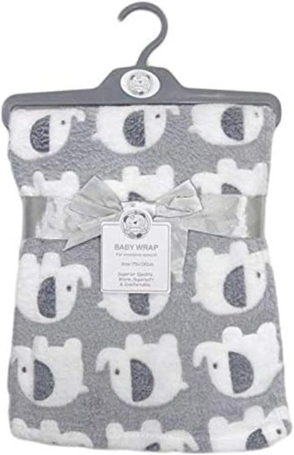 Rackhams Organic Cotton Baby Blanket Layered Wrap - 75x100 cm Supersoft Elephant Print Gift Set for Newborn Babies Girl/Boy, Infant (Grey)