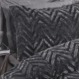 Rackhams Chevron Airblown Faux Fur Duvet Cover With Pillowcases - Charcoal - Single (135cm x 200cm) - thumbnail 5