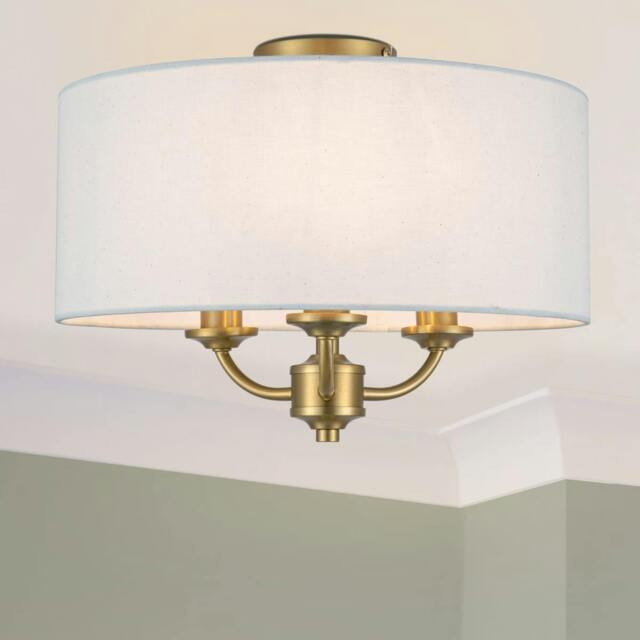 Rackhams Winston 3 Light Faux Linen Shade Ceiling Light - Brass - image 1