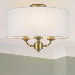 Rackhams Winston 3 Light Faux Linen Shade Ceiling Light - Brass - thumbnail 1