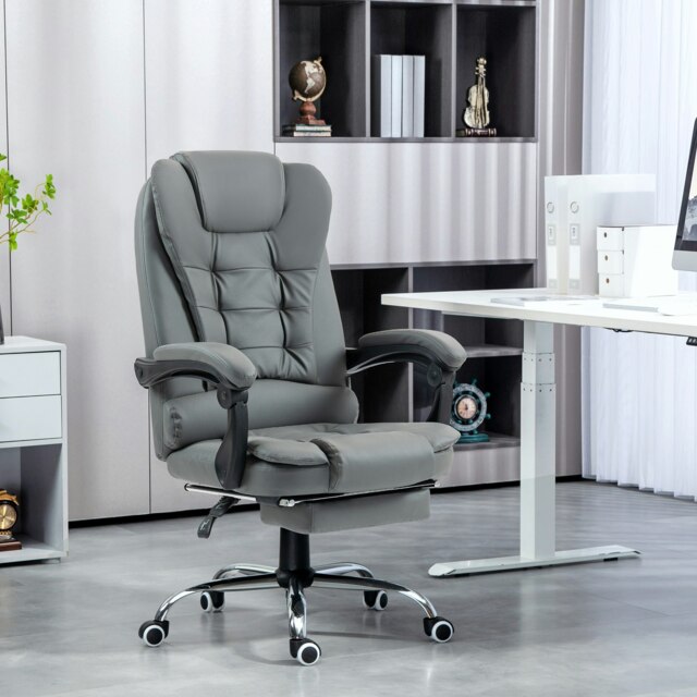 Rackhams Executive Office Chair PU Leather Swivel Chair with Footrest Grey - Grey