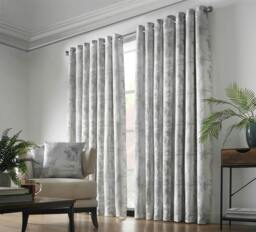 Rackhams Luxury Fern Jacquard Ring Top Ready Made Curtains - Silver - 168cm width x 229cm drop - thumbnail 1