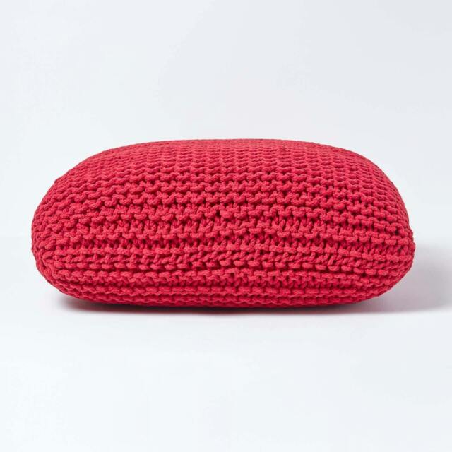 Rackhams Square Cotton Knitted Pouffe Floor Cushion - Red - image 1