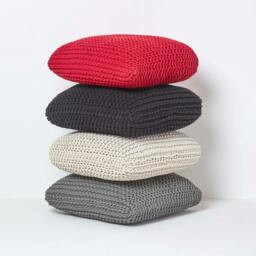 Rackhams Square Cotton Knitted Pouffe Floor Cushion - Red - thumbnail 6
