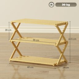 Rackhams 3-Tier Bamboo Shoe Rack, Folding Shoe Shelf, Holds up to 9 Pairs - 60W x 29D x 45.5H cm - thumbnail 6
