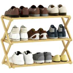 Rackhams 3-Tier Bamboo Shoe Rack, Folding Shoe Shelf, Holds up to 9 Pairs - 60W x 29D x 45.5H cm - thumbnail 3