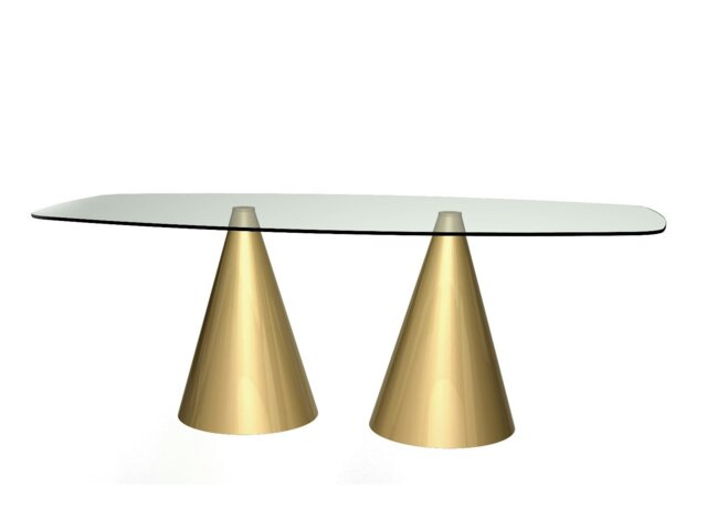 Rackhams Rectangular Glass Dining Table with Cone Base (Oscar Collection) - Clear Glass - Brass Brushed - image 1