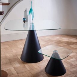 Rackhams Rectangular Glass Dining Table with Cone Base (Oscar Collection) - Clear Glass - Brass Brushed - thumbnail 3