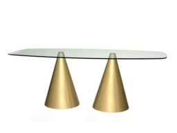Rackhams Rectangular Glass Dining Table with Cone Base (Oscar Collection) - Clear Glass - Brass Brushed