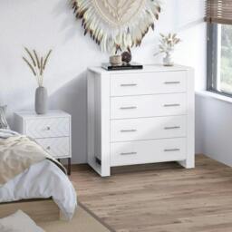 Rackhams Chest Of 4 Drawers Storage Cabinet Bedroom Clothes w/Metal Handles Base Freestanding Unit Furnishing Living Room White - thumbnail 2