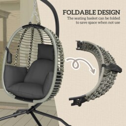 Rackhams Hanging Swing Chair w/ Thick Cushion, Hanging Chair, Dark Grey - Grey - thumbnail 5
