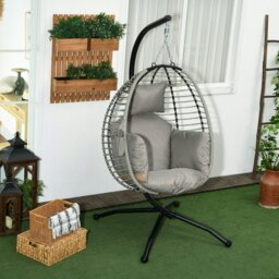 Rackhams Hanging Swing Chair w/ Thick Cushion, Hanging Chair, Dark Grey - Grey
