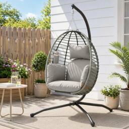 Rackhams Hanging Swing Chair w/ Thick Cushion, Hanging Chair, Dark Grey - Grey - thumbnail 1