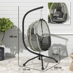 Rackhams Hanging Swing Chair w/ Thick Cushion, Hanging Chair, Dark Grey - Grey - thumbnail 6