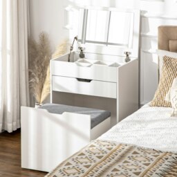 Rackhams Dressing Table with Mirror and Stool, Vanity Table with Storage, White - thumbnail 3