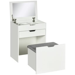 Rackhams Dressing Table with Mirror and Stool, Vanity Table with Storage, White - thumbnail 2