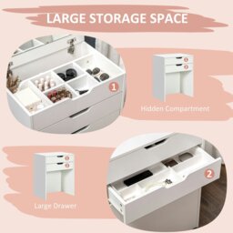 Rackhams Dressing Table with Mirror and Stool, Vanity Table with Storage, White - thumbnail 6
