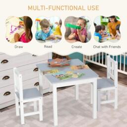 Rackhams Kids Table and Chair Set 3 Pieces Toddler Preschoolers Desk with 2 Chairs for Indoor Study Rest Snack Time Grey - thumbnail 4