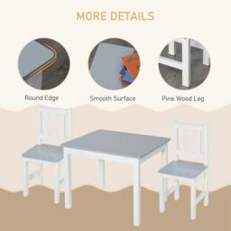 Rackhams Kids Table and Chair Set 3 Pieces Toddler Preschoolers Desk with 2 Chairs for Indoor Study Rest Snack Time Grey - thumbnail 5